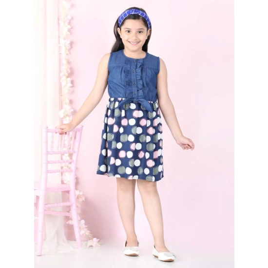 Generic Girl's Denim Rayon Printed Sleeveless Round Neck Dress (Blue) Generic Girl's Denim Rayon Printed Sleeveless Round Neck Dress (Blue)