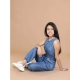 Generic Girl's Denim Solid Shoulder Straps V-Neck Dress (Blue) Generic Girl's Denim Solid Shoulder Straps V-Neck Dress (Blue)