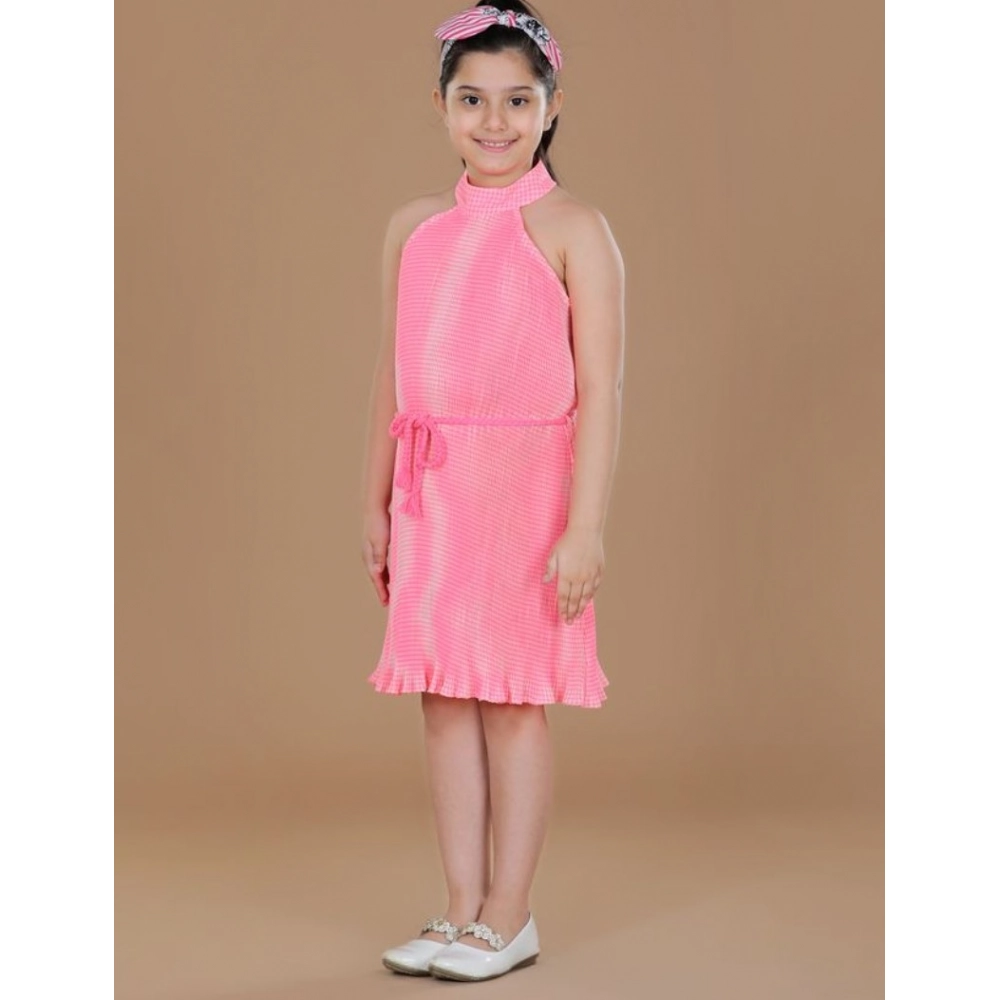 Generic Girl's Polyester Crepe Printed Sleeveless Round Neck Dress (Pink) Generic Girl's Polyester Crepe Printed Sleeveless Round Neck Dress (Pink)