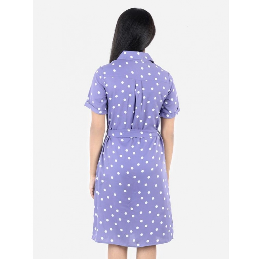 Generic Girl's Polyester Printed Short Sleeve Shirt collar Dress (Lavender) Generic Girl's Polyester Printed Short Sleeve Shirt collar Dress (Lavender)