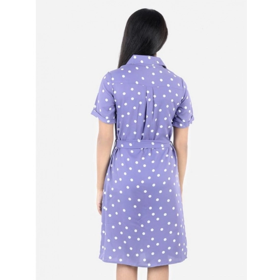 Generic Girl's Polyester Printed Short Sleeve Shirt collar Dress (Lavender)