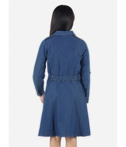 Generic Girl's Denim Solid Long Sleeve Shirt collar Dress (Blue) Generic Girl's Denim Solid Long Sleeve Shirt collar Dress (Blue)