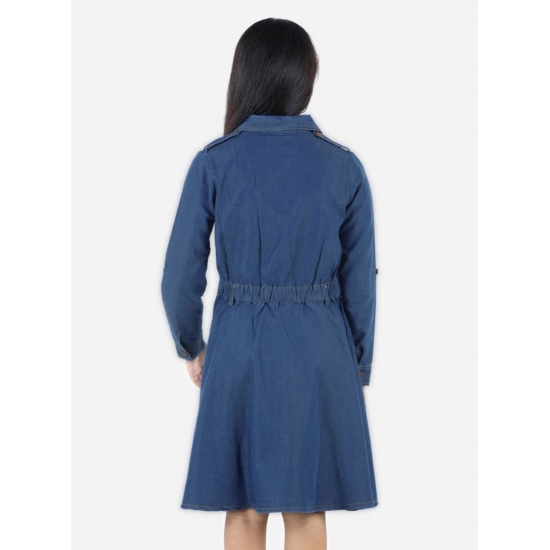 Generic Girl's Denim Solid Long Sleeve Shirt collar Dress (Blue) Generic Girl's Denim Solid Long Sleeve Shirt collar Dress (Blue)