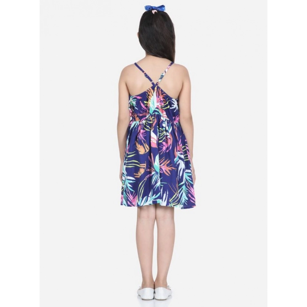 Generic Girl's Rayon Printed Sleeveless Round Neck Dress (Blue) Generic Girl's Rayon Printed Sleeveless Round Neck Dress (Blue)