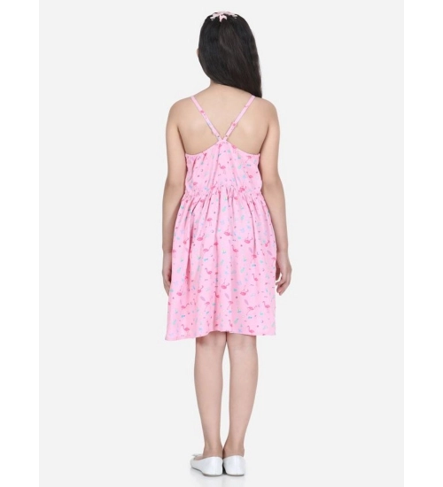 Generic Girl's Rayon Printed Sleeveless Round Neck Dress (Pink)