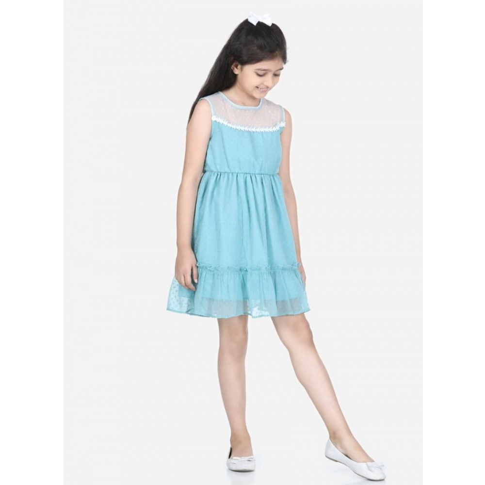 Generic Girl's Polyester Dobby Floral Printed Sleeveless Round Neck Dress (Blue) Generic Girl's Polyester Dobby Floral Printed Sleeveless Round Neck Dress (Blue)