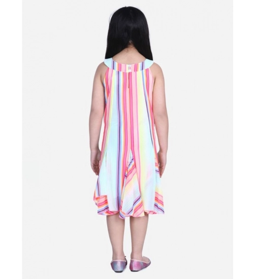 Generic Girl's Polyester Crepe Striped Sleeveless Round Neck Dress (Multicolor)