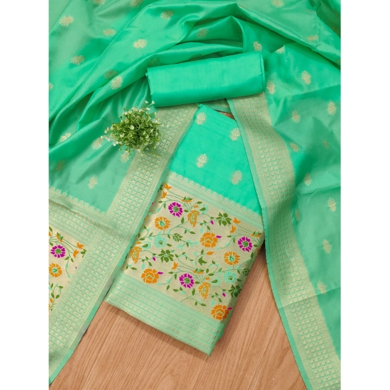 Generic Women's Banarasi Silk Printed Unstitched Salwar Suit Material With Dupatta (Sea Green, 3Mtrs) Generic Women's Banarasi Silk Printed Unstitched Salwar Suit Material With Dupatta (Sea Green, 3Mtrs)