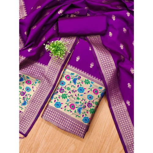 Women's Banarasi Silk Printed Unstitched Salwar Suit Material With Dupatta (Purple, 3Mtrs) Women's Banarasi Silk Printed Unstitched Salwar Suit Material With Dupatta (Purple, 3Mtrs)