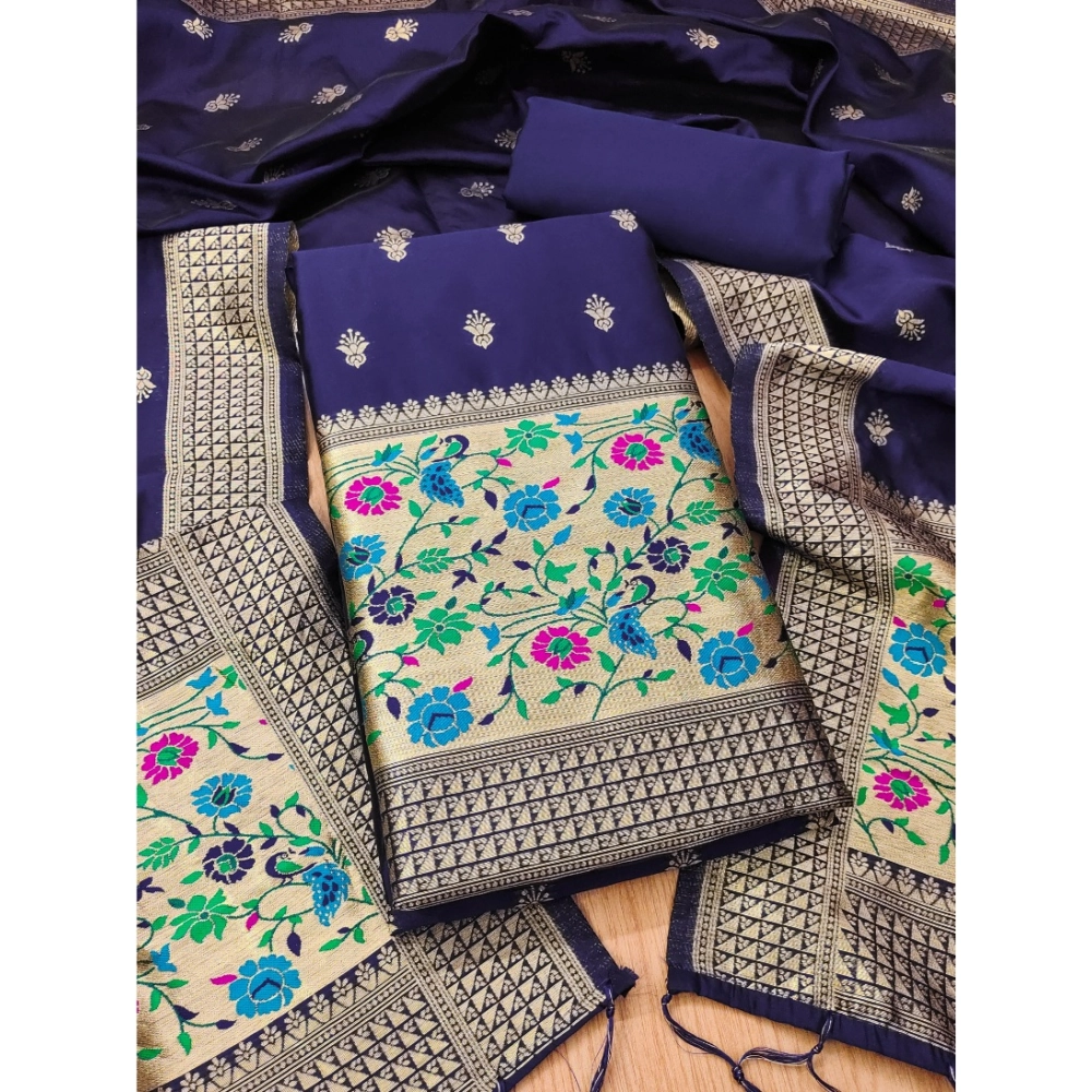 Generic Women's Banarasi Silk Printed Unstitched Salwar Suit Material With Dupatta (Navy Blue, 3Mtrs) Generic Women's Banarasi Silk Printed Unstitched Salwar Suit Material With Dupatta (Navy Blue, 3Mtrs)