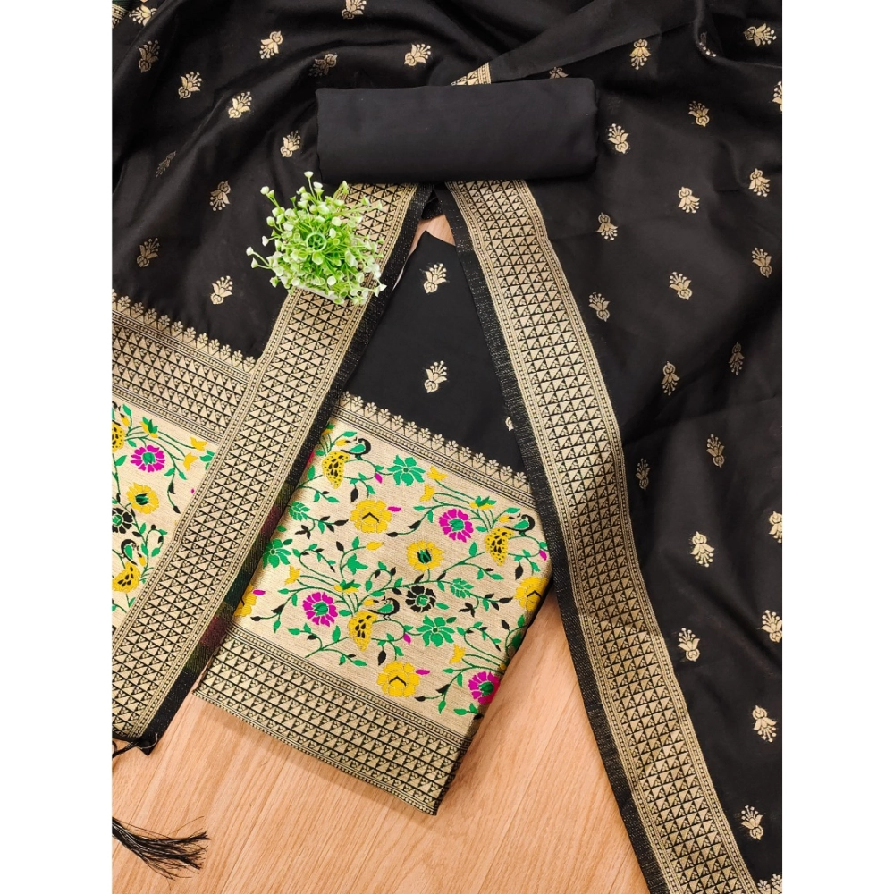 Generic Women's Banarasi Silk Printed Unstitched Salwar Suit Material With Dupatta (Black, 3Mtrs) Generic Women's Banarasi Silk Printed Unstitched Salwar Suit Material With Dupatta (Black, 3Mtrs)