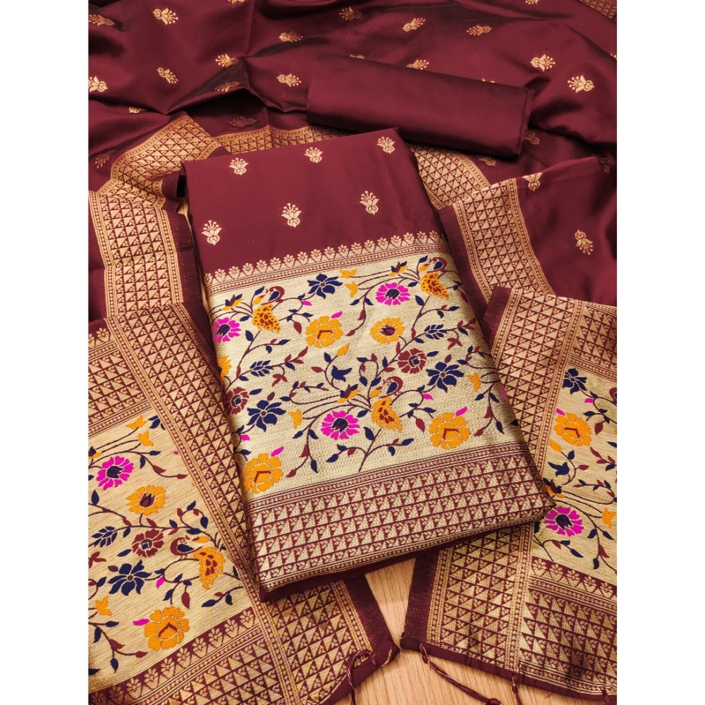 Generic Women's Banarasi Silk Printed Unstitched Salwar Suit Material With Dupatta (Maroon, 3Mtrs) Generic Women's Banarasi Silk Printed Unstitched Salwar Suit Material With Dupatta (Maroon, 3Mtrs)