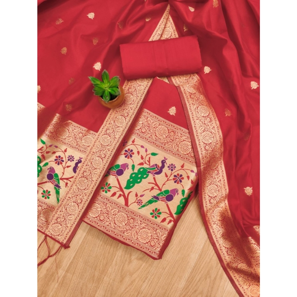 Generic Women's Banarasi Silk Printed Unstitched Salwar Suit Material With Dupatta (Red, 3Mtrs) Generic Women's Banarasi Silk Printed Unstitched Salwar Suit Material With Dupatta (Red, 3Mtrs)