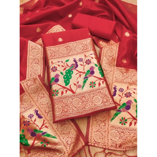 Generic Women's Banarasi Silk Printed Unstitched Salwar Suit Material With Dupatta (Red, 3Mtrs) Generic Women's Banarasi Silk Printed Unstitched Salwar Suit Material With Dupatta (Red, 3Mtrs)