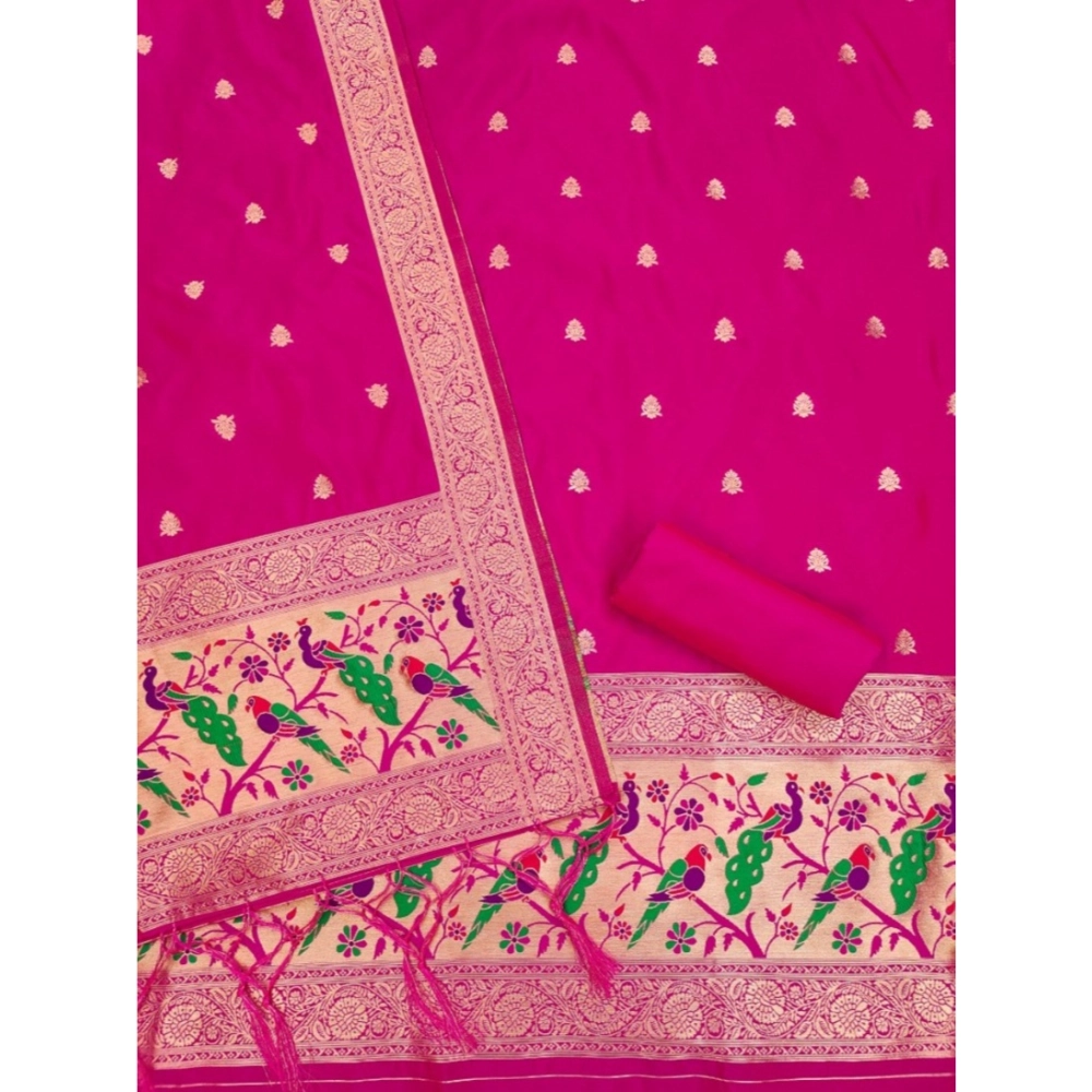 Generic Women's Banarasi Silk Printed Unstitched Salwar Suit Material With Dupatta (Pink, 3Mtrs) Generic Women's Banarasi Silk Printed Unstitched Salwar Suit Material With Dupatta (Pink, 3Mtrs)