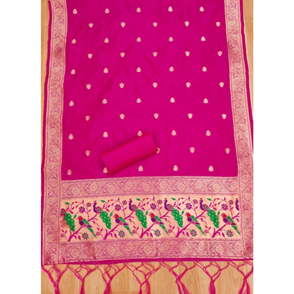 Generic Women's Banarasi Silk Printed Unstitched Salwar Suit Material With Dupatta (Pink, 3Mtrs) Generic Women's Banarasi Silk Printed Unstitched Salwar Suit Material With Dupatta (Pink, 3Mtrs)
