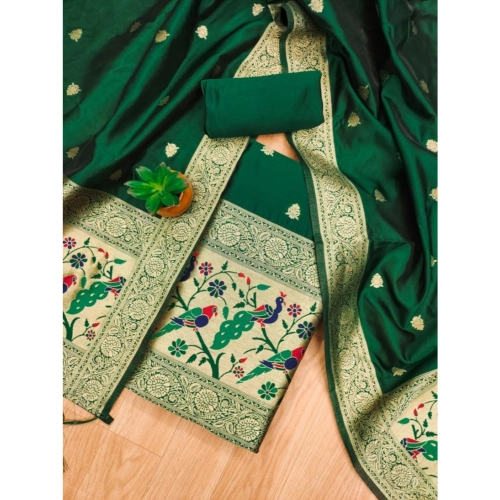 Women's Banarasi Silk Printed Unstitched Salwar Suit Material With Dupatta (Bottle Green, 3Mtrs) Women's Banarasi Silk Printed Unstitched Salwar Suit Material With Dupatta (Bottle Green, 3Mtrs)