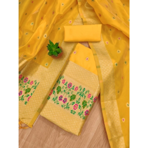 Women's Banarasi Silk Printed Unstitched Salwar Suit Material With Dupatta (Yellow, 3Mtrs) Women's Banarasi Silk Printed Unstitched Salwar Suit Material With Dupatta (Yellow, 3Mtrs)