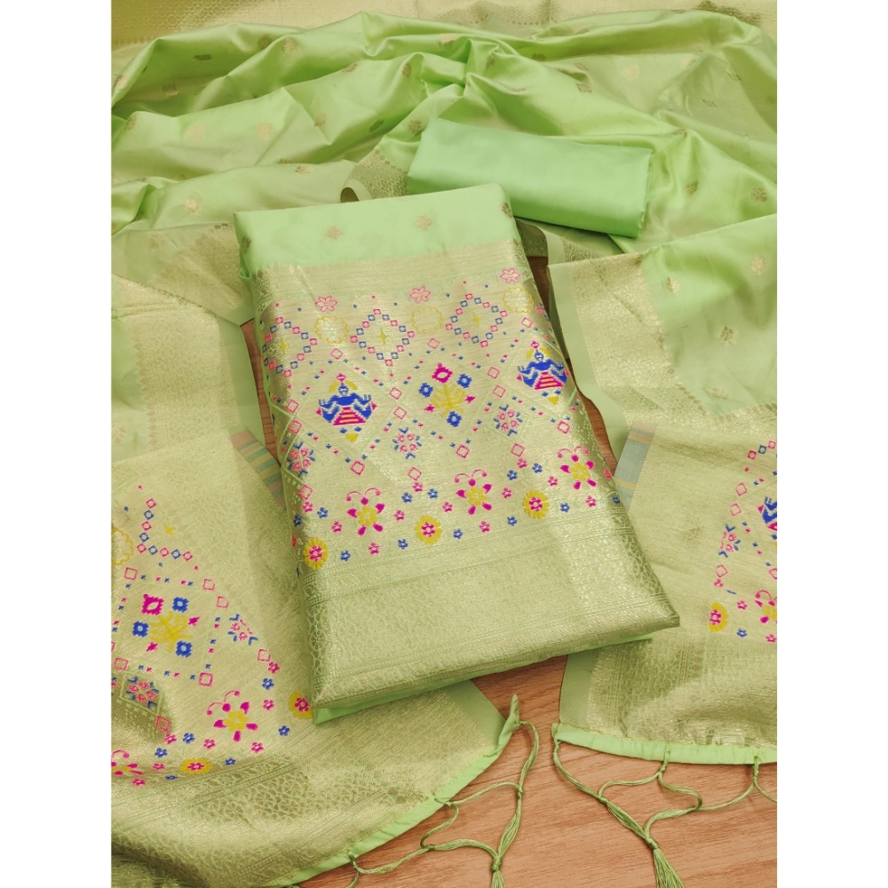 Generic Women's Banarasi Silk Printed Unstitched Salwar Suit Material With Dupatta (Pista, 3Mtrs) Generic Women's Banarasi Silk Printed Unstitched Salwar Suit Material With Dupatta (Pista, 3Mtrs)
