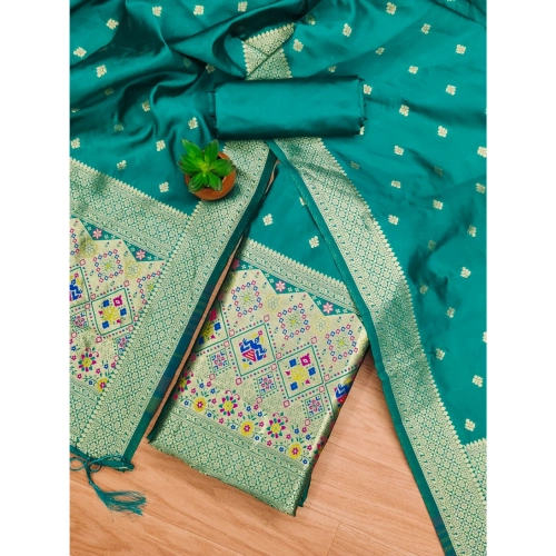 Women's Banarasi Silk Printed Unstitched Salwar Suit Material With Dupatta (Rama, 3Mtrs) Women's Banarasi Silk Printed Unstitched Salwar Suit Material With Dupatta (Rama, 3Mtrs)