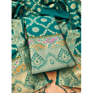 Generic Women's Banarasi Silk Printed Unstitched Salwar Suit Material With Dupatta (Rama, 3Mtrs)