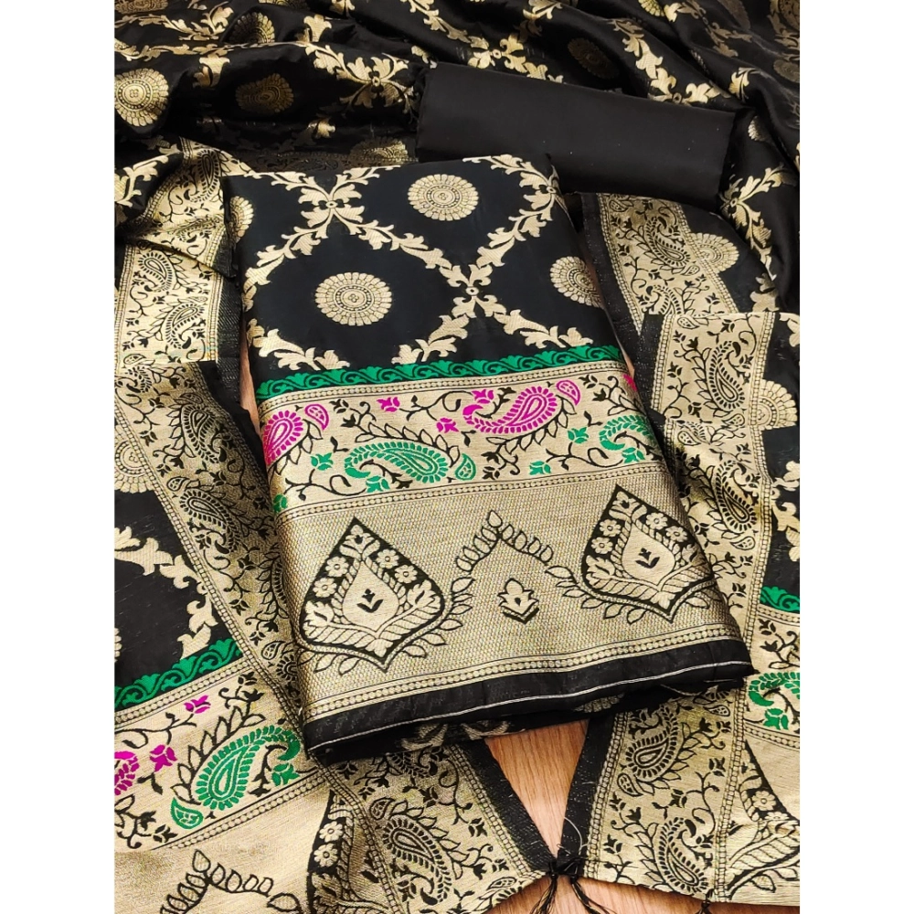 Generic Women's Banarasi Silk Printed Unstitched Salwar Suit Material With Dupatta (Black, 3Mtrs) Generic Women's Banarasi Silk Printed Unstitched Salwar Suit Material With Dupatta (Black, 3Mtrs)