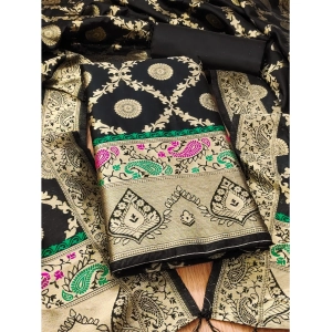 Generic Women's Banarasi Silk Printed Unstitched Salwar Suit Material With Dupatta (Black, 3Mtrs)