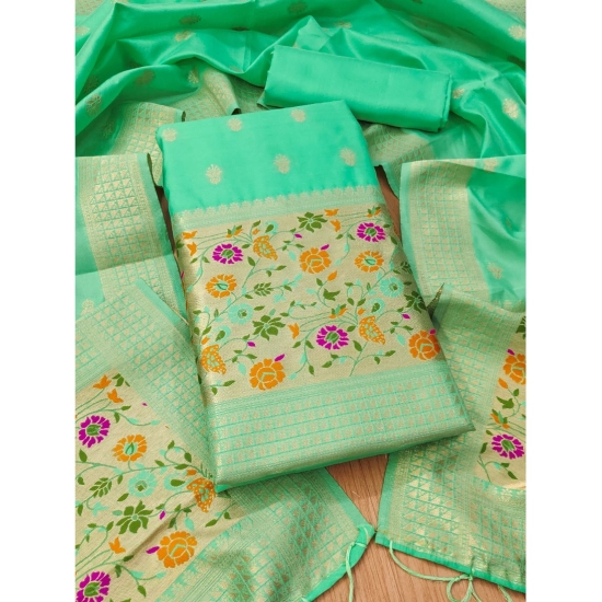 Generic Women's Banarasi Silk Printed Unstitched Salwar Suit Material With Dupatta (Sea Green, 3Mtrs) Generic Women's Banarasi Silk Printed Unstitched Salwar Suit Material With Dupatta (Sea Green, 3Mtrs)