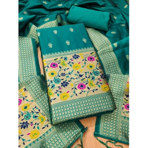 Generic Women's Banarasi Silk Printed Unstitched Salwar Suit Material With Dupatta (Rama, 3Mtrs)