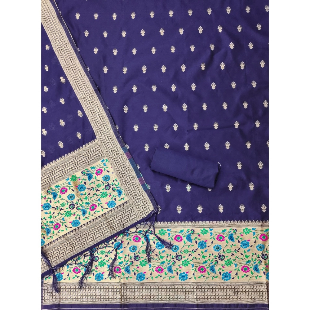Generic Women's Banarasi Silk Printed Unstitched Salwar Suit Material With Dupatta (Navy Blue, 3Mtrs) Generic Women's Banarasi Silk Printed Unstitched Salwar Suit Material With Dupatta (Navy Blue, 3Mtrs)