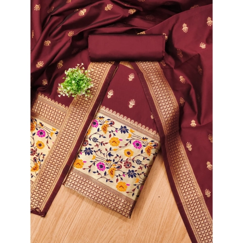 Women's Banarasi Silk Printed Unstitched Salwar Suit Material With Dupatta (Maroon, 3Mtrs) Women's Banarasi Silk Printed Unstitched Salwar Suit Material With Dupatta (Maroon, 3Mtrs)