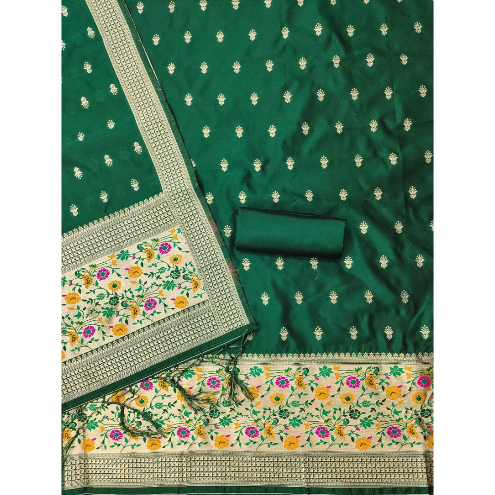 Generic Women's Banarasi Silk Printed Unstitched Salwar Suit Material With Dupatta (Bottle Green, 3Mtrs) Generic Women's Banarasi Silk Printed Unstitched Salwar Suit Material With Dupatta (Bottle Green, 3Mtrs)