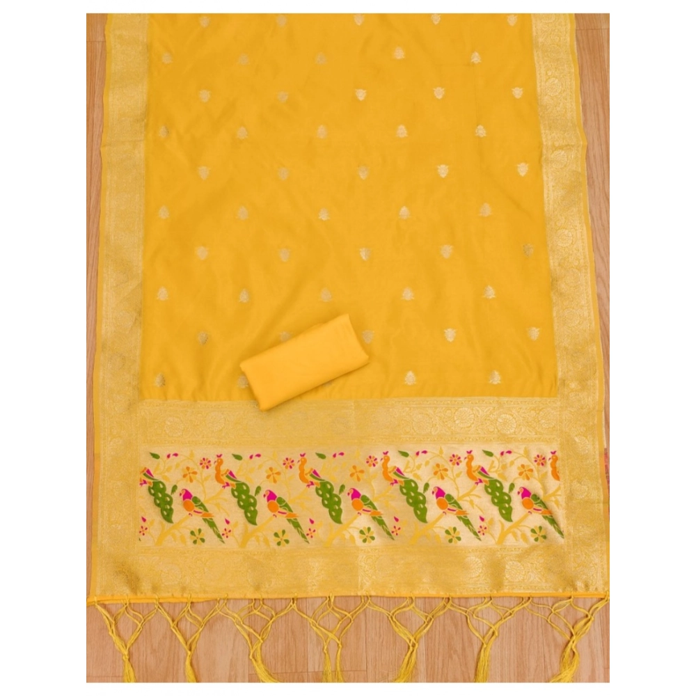 Generic Women's Banarasi Silk Printed Unstitched Salwar Suit Material With Dupatta (Yellow, 3Mtrs) Generic Women's Banarasi Silk Printed Unstitched Salwar Suit Material With Dupatta (Yellow, 3Mtrs)