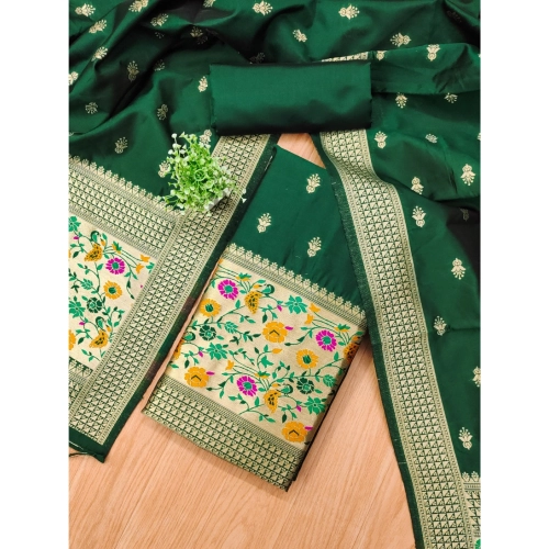 Women's Banarasi Silk Printed Unstitched Salwar Suit Material With Dupatta (Bottle Green, 3Mtrs) Women's Banarasi Silk Printed Unstitched Salwar Suit Material With Dupatta (Bottle Green, 3Mtrs)