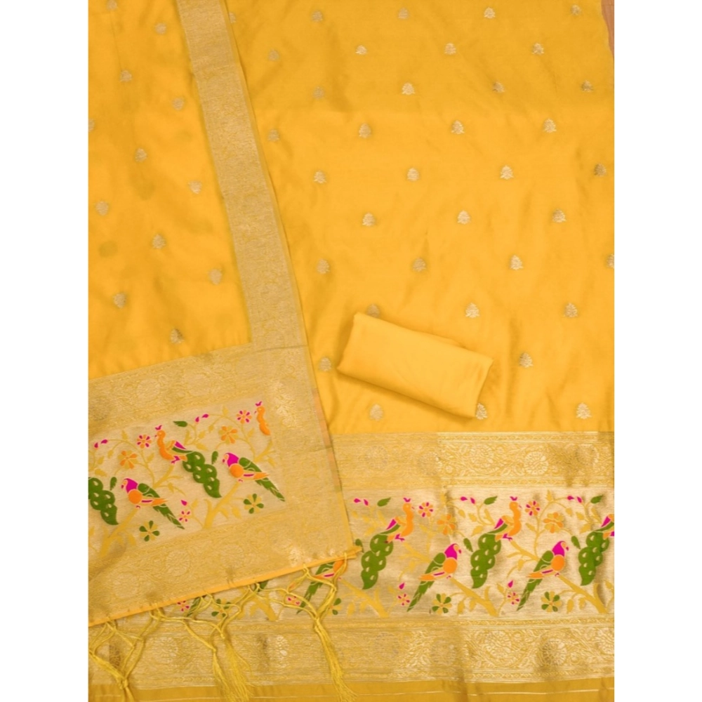 Generic Women's Banarasi Silk Printed Unstitched Salwar Suit Material With Dupatta (Yellow, 3Mtrs) Generic Women's Banarasi Silk Printed Unstitched Salwar Suit Material With Dupatta (Yellow, 3Mtrs)