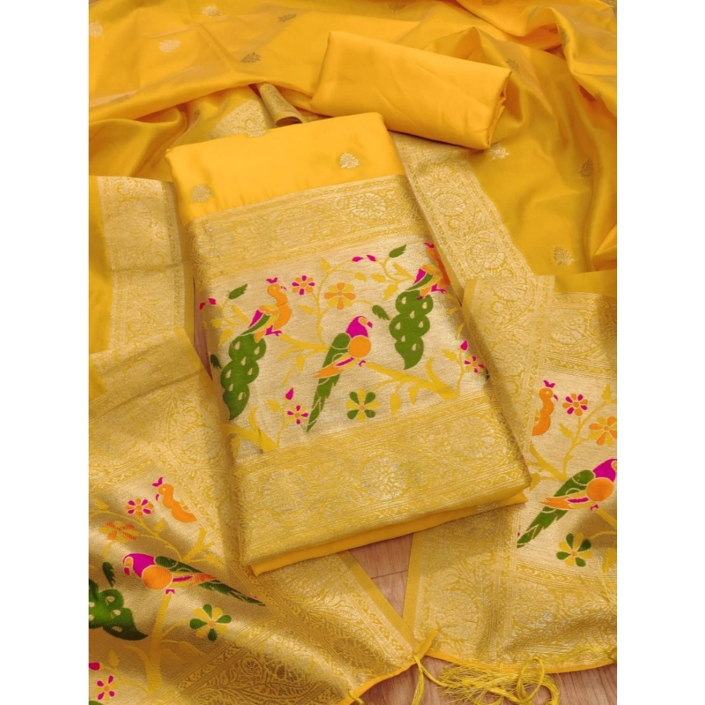 Generic Women's Banarasi Silk Printed Unstitched Salwar Suit Material With Dupatta (Yellow, 3Mtrs) Generic Women's Banarasi Silk Printed Unstitched Salwar Suit Material With Dupatta (Yellow, 3Mtrs)