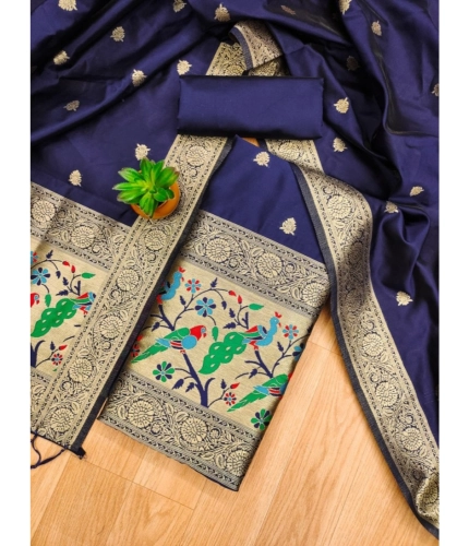 Generic Women's Banarasi Silk Printed Unstitched Salwar Suit Material With Dupatta (Navy Blue, 3Mtrs) Generic Women's Banarasi Silk Printed Unstitched Salwar Suit Material With Dupatta (Navy Blue, 3Mtrs)