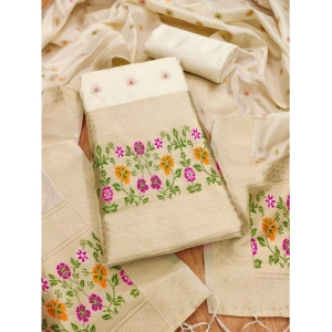 Generic Women's Banarasi Silk Printed Unstitched Salwar Suit Material With Dupatta (White, 3Mtrs)