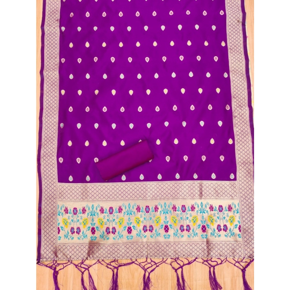 Generic Women's Banarasi Silk Printed Unstitched Salwar Suit Material With Dupatta (Purple, 3Mtrs) Generic Women's Banarasi Silk Printed Unstitched Salwar Suit Material With Dupatta (Purple, 3Mtrs)
