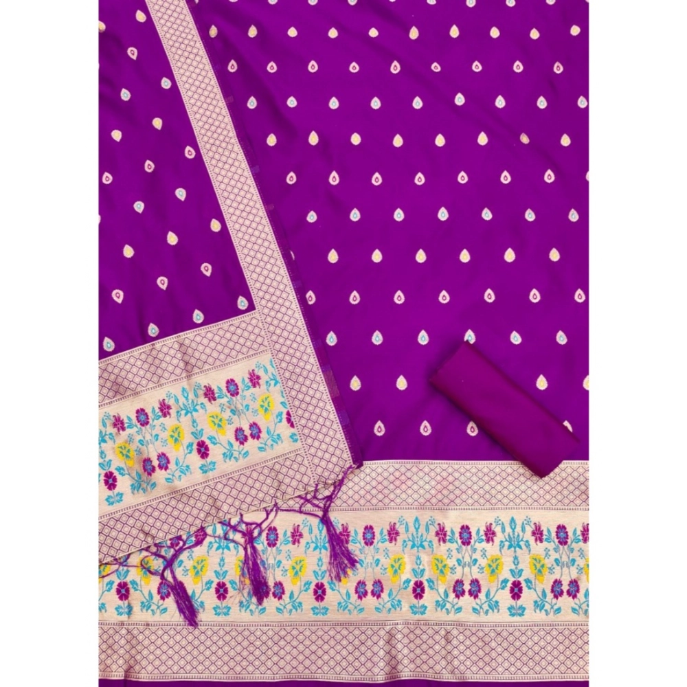 Generic Women's Banarasi Silk Printed Unstitched Salwar Suit Material With Dupatta (Purple, 3Mtrs) Generic Women's Banarasi Silk Printed Unstitched Salwar Suit Material With Dupatta (Purple, 3Mtrs)