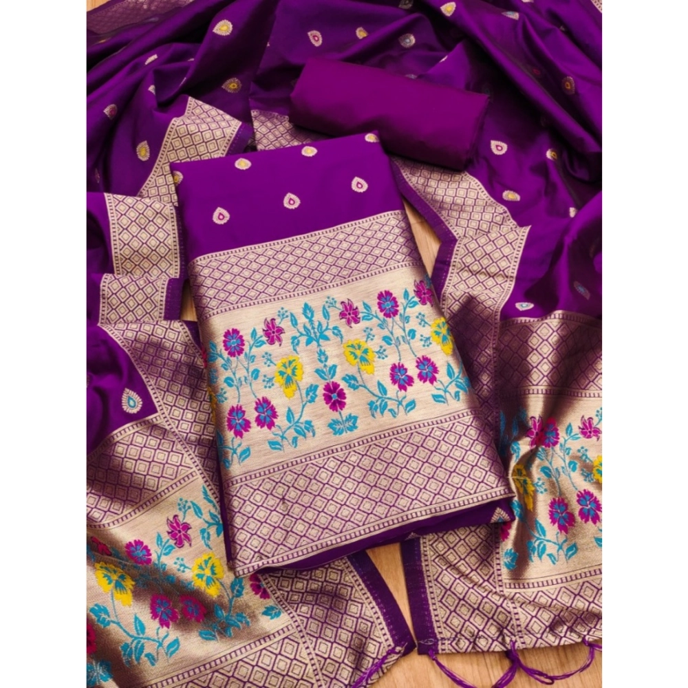 Generic Women's Banarasi Silk Printed Unstitched Salwar Suit Material With Dupatta (Purple, 3Mtrs) Generic Women's Banarasi Silk Printed Unstitched Salwar Suit Material With Dupatta (Purple, 3Mtrs)