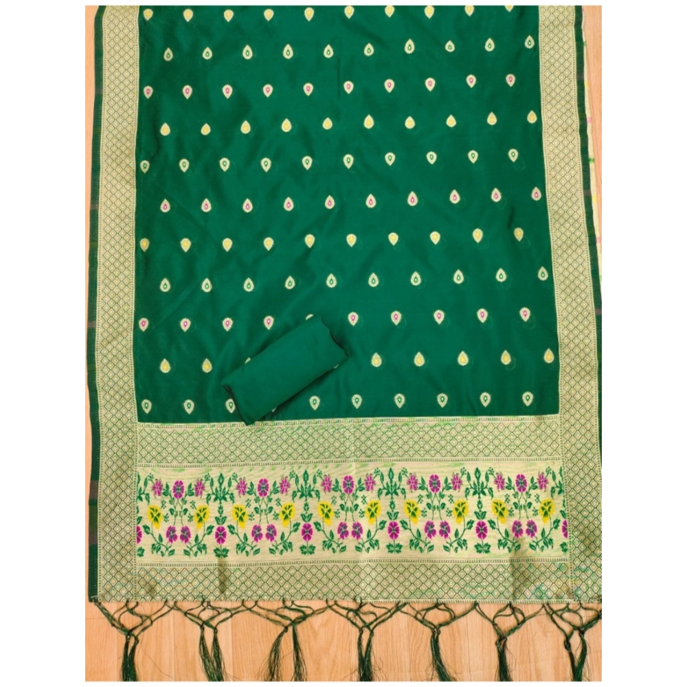 Generic Women's Banarasi Silk Printed Unstitched Salwar Suit Material With Dupatta (Bottle Green, 3Mtrs) Generic Women's Banarasi Silk Printed Unstitched Salwar Suit Material With Dupatta (Bottle Green, 3Mtrs)