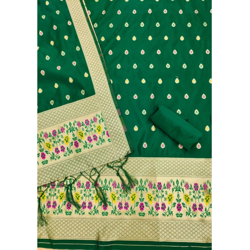 Generic Women's Banarasi Silk Printed Unstitched Salwar Suit Material With Dupatta (Bottle Green, 3Mtrs) Generic Women's Banarasi Silk Printed Unstitched Salwar Suit Material With Dupatta (Bottle Green, 3Mtrs)