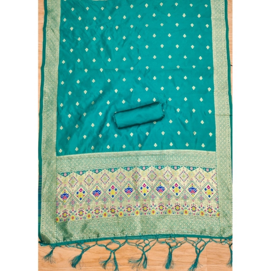 Generic Women's Banarasi Silk Printed Unstitched Salwar Suit Material With Dupatta (Rama, 3Mtrs)