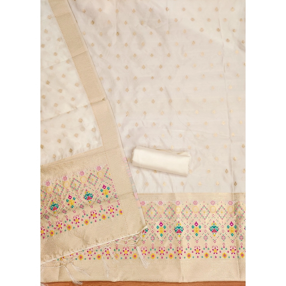 Generic Women's Banarasi Silk Printed Unstitched Salwar Suit Material With Dupatta (White, 3Mtrs) Generic Women's Banarasi Silk Printed Unstitched Salwar Suit Material With Dupatta (White, 3Mtrs)