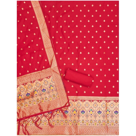 Generic Women's Banarasi Silk Printed Unstitched Salwar Suit Material With Dupatta (Red, 3Mtrs) Generic Women's Banarasi Silk Printed Unstitched Salwar Suit Material With Dupatta (Red, 3Mtrs)