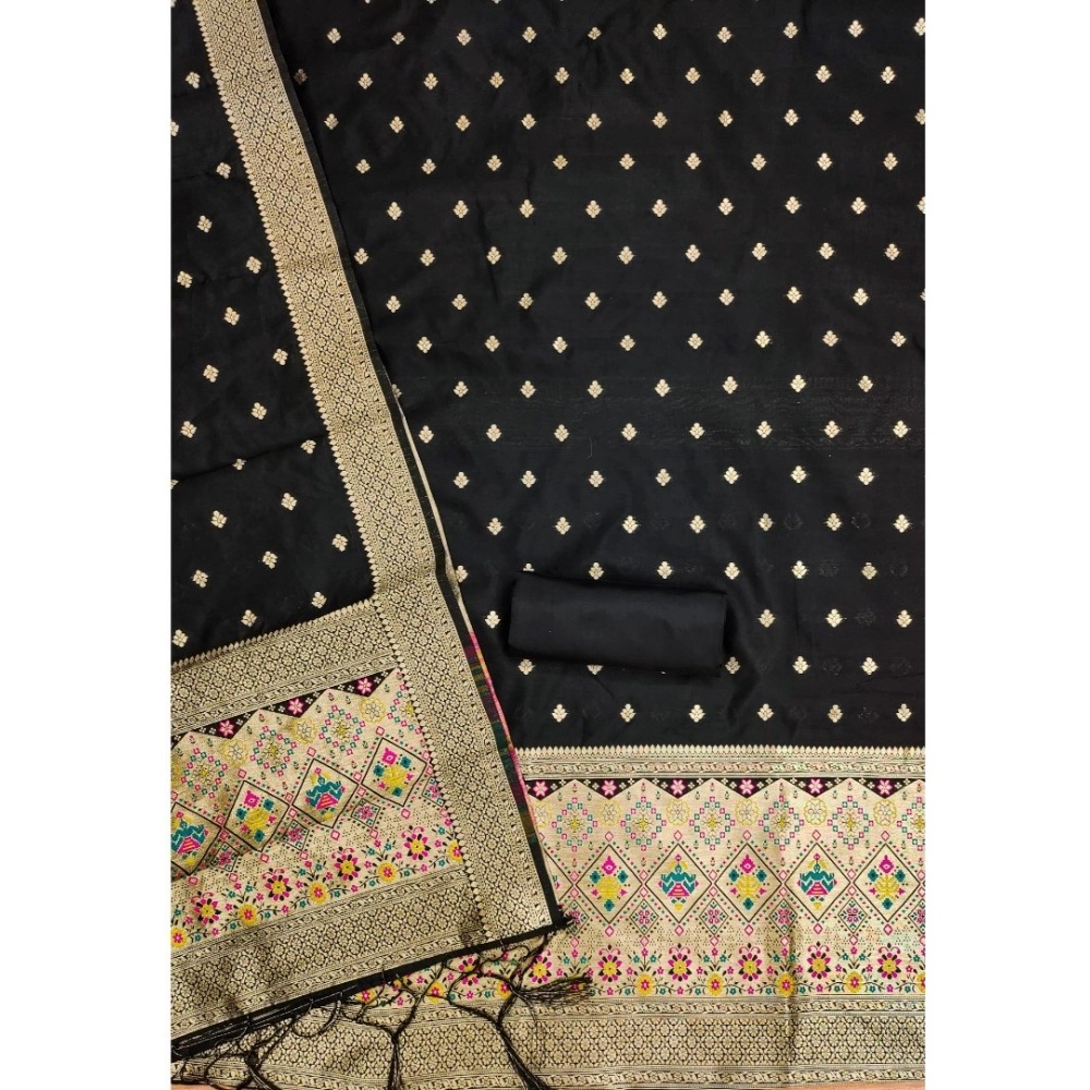 Generic Women's Banarasi Silk Printed Unstitched Salwar Suit Material With Dupatta (Black, 3Mtrs) Generic Women's Banarasi Silk Printed Unstitched Salwar Suit Material With Dupatta (Black, 3Mtrs)