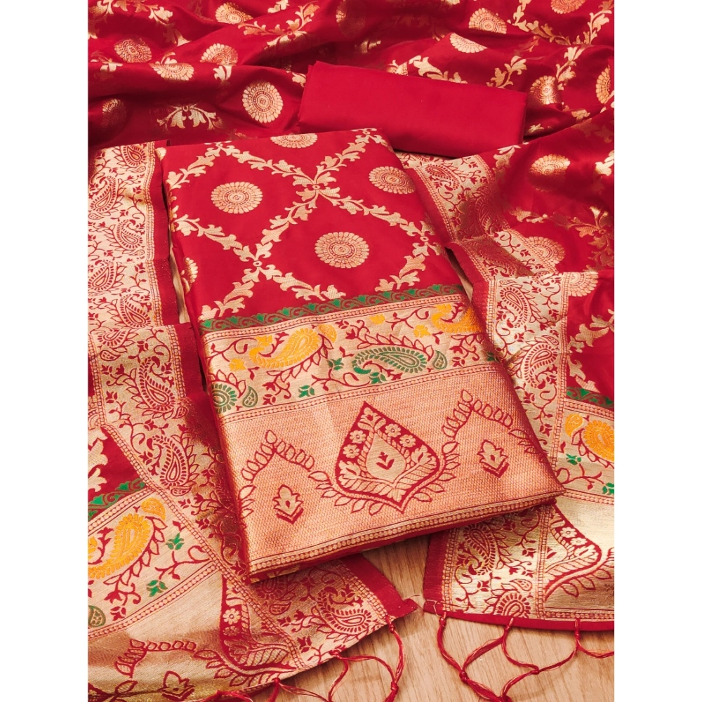 Generic Women's Banarasi Silk Printed Unstitched Salwar Suit Material With Dupatta (Red, 3Mtrs) Generic Women's Banarasi Silk Printed Unstitched Salwar Suit Material With Dupatta (Red, 3Mtrs)