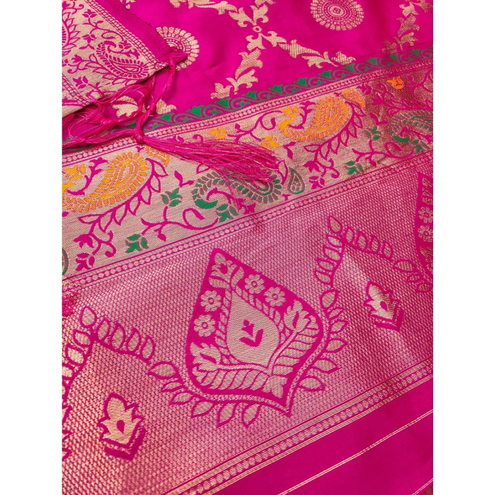 Generic Women's Banarasi Silk Printed Unstitched Salwar Suit Material With Dupatta (Pink, 3Mtrs) Generic Women's Banarasi Silk Printed Unstitched Salwar Suit Material With Dupatta (Pink, 3Mtrs)