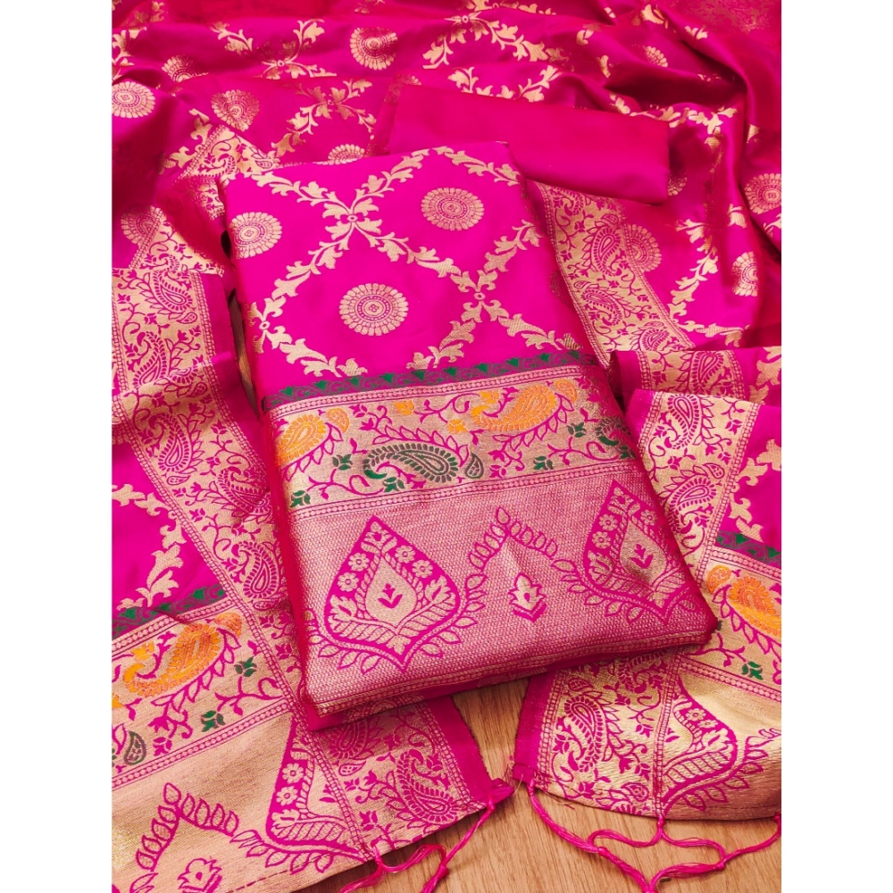 Generic Women's Banarasi Silk Printed Unstitched Salwar Suit Material With Dupatta (Pink, 3Mtrs) Generic Women's Banarasi Silk Printed Unstitched Salwar Suit Material With Dupatta (Pink, 3Mtrs)